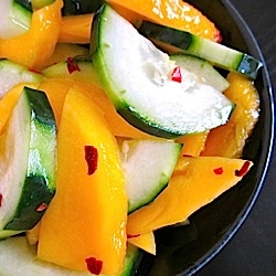 Simple Cucumber and Mango Salad (drizzle with olive oil and chili)