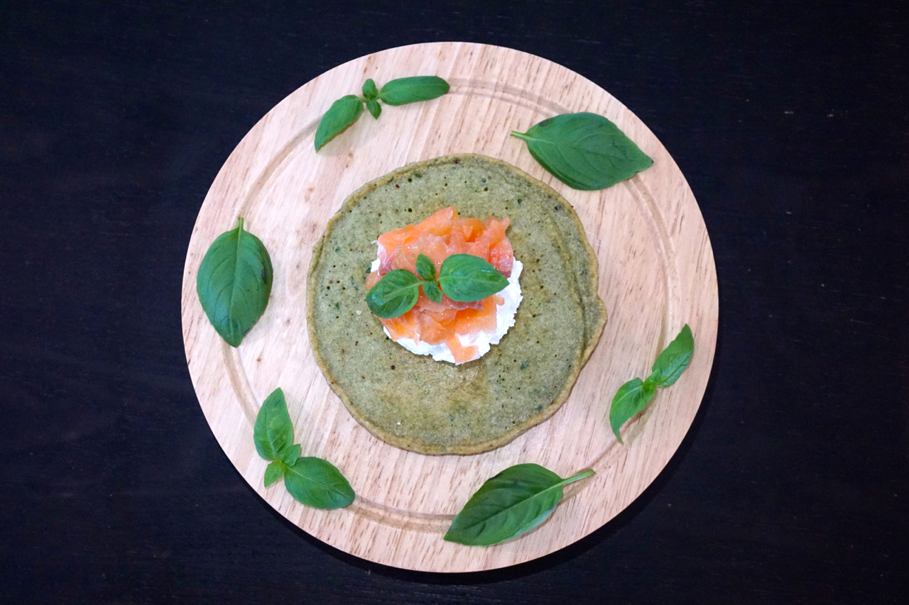 Basil Oat Pancakes with Salmon